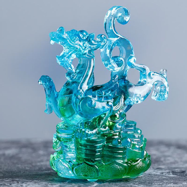 Buddha Stones Feng Shui, cuatro símbolos, dragón azul, pieza de arte de cristal Liuli hecha a mano, decoración para el hogar y la Oficina