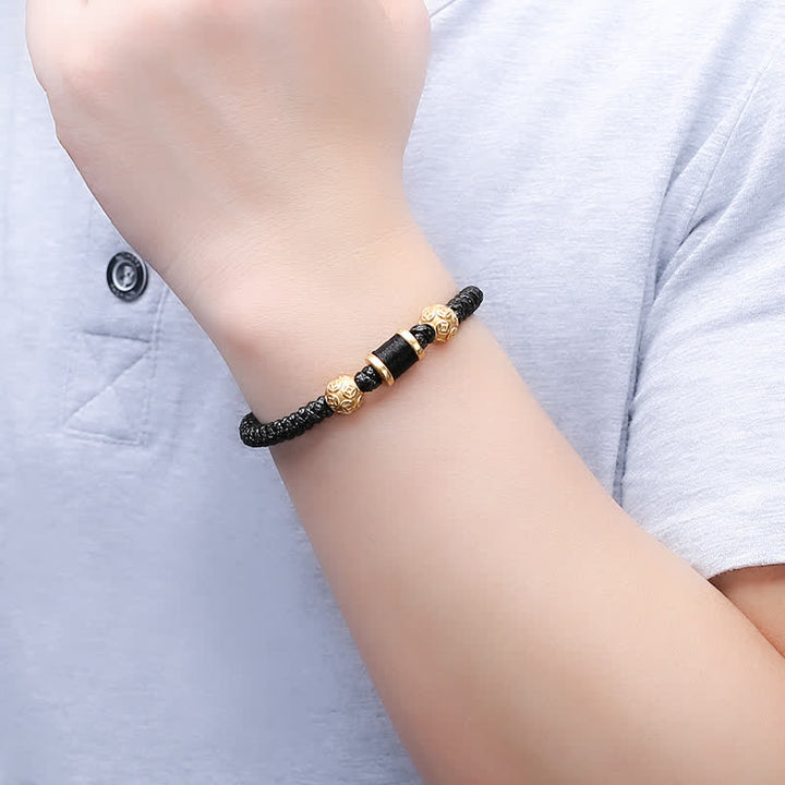 Pulsera de hilo trenzado con cuentas de moneda de cobre y plata de ley 999 con Buddha Stones
