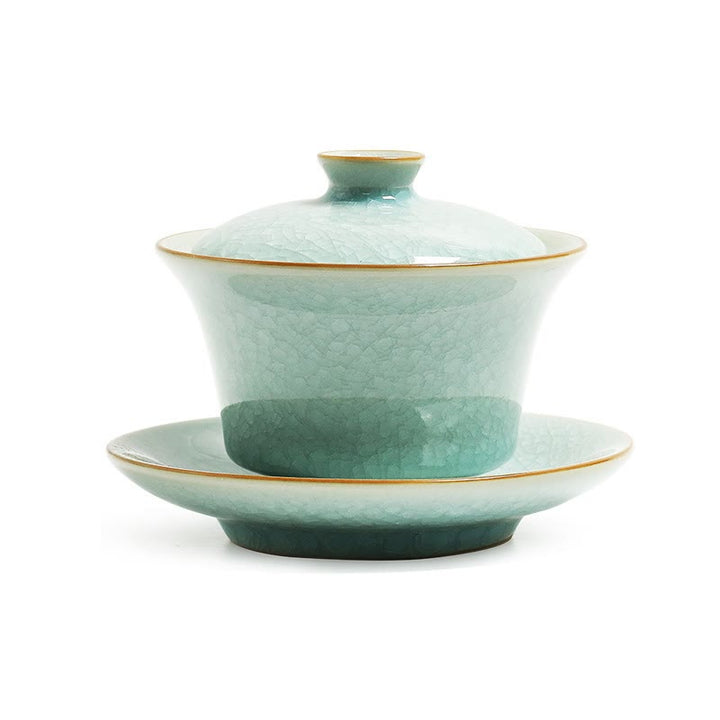 Taza de té y platillo de cerámica con esmalte de hielo, Retro verde, Buddha Stones , Gaiwan Sancai, Kung Fu