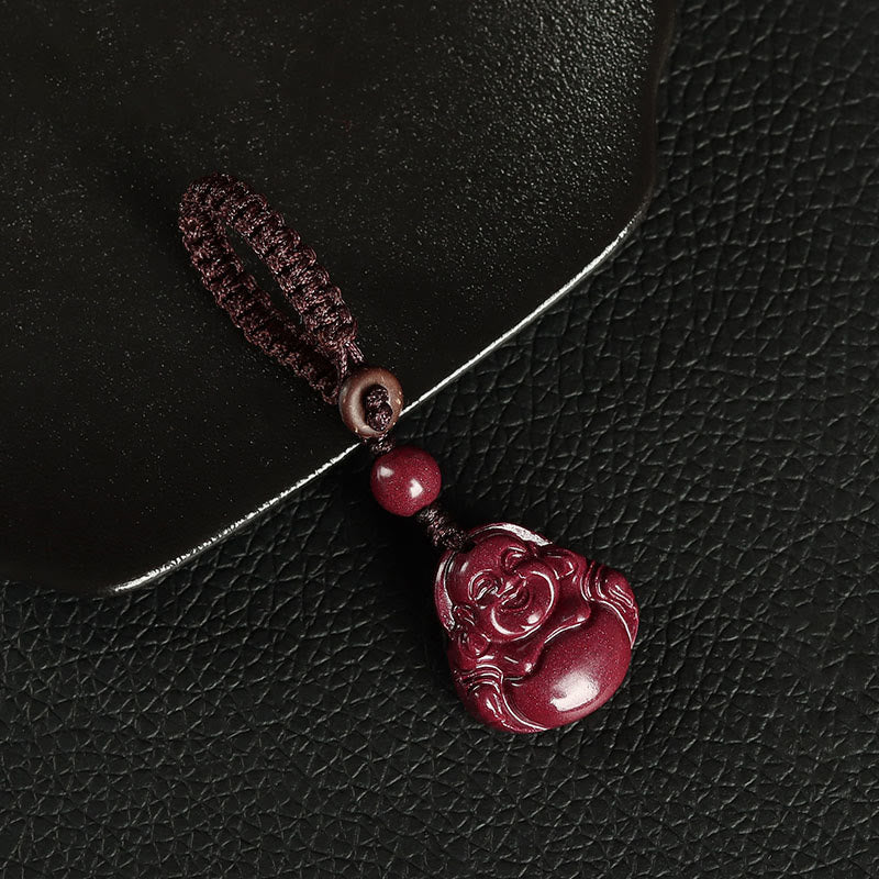 Buddha Stones, Buda sonriente, cinabrio, bendición, collar, colgante, decoración colgante para teléfono, llavero - Llavero - Marrón - image 8