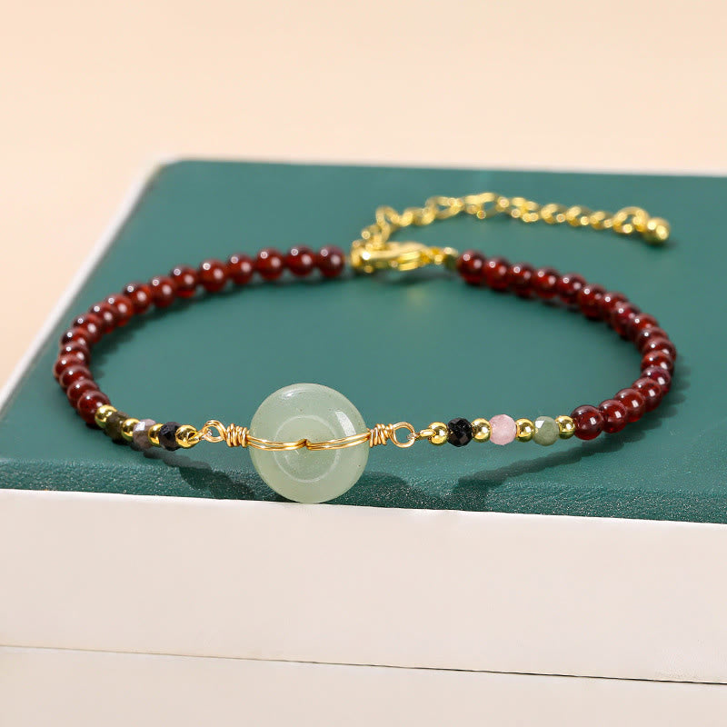 Pulsera tranquila con cuentas y hebilla de la paz, granate natural, Buddha Stones