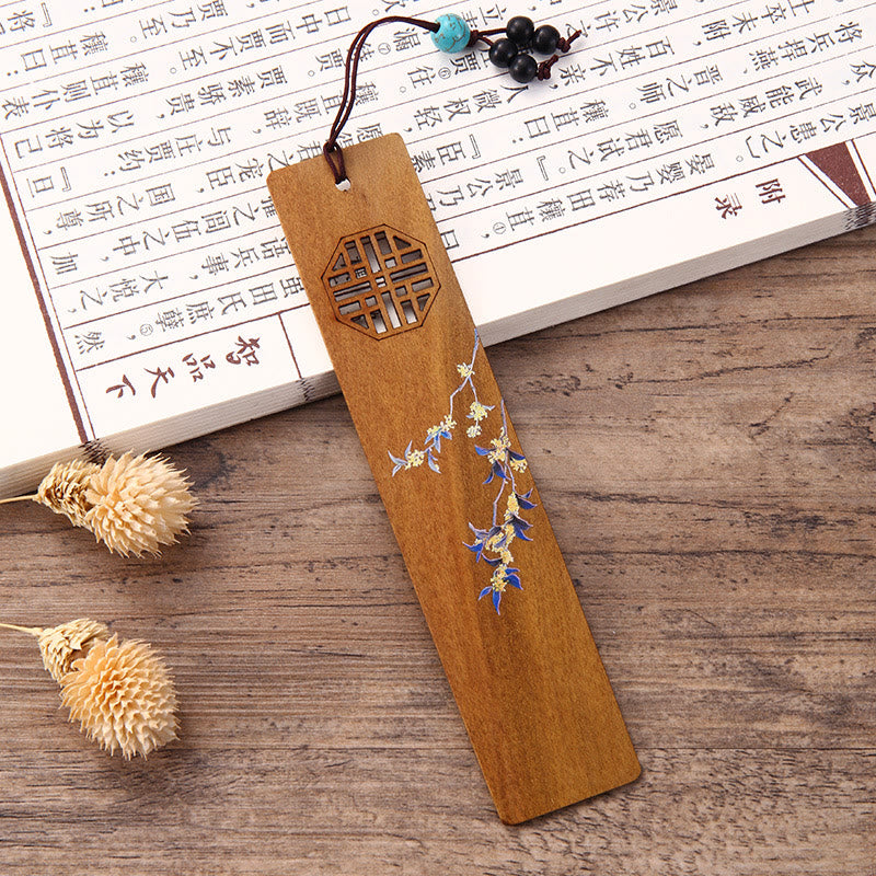 Buddha Stones, 4 Uds., cuatro estaciones, ciruela, orquídea, bambú, crisantemo, ópera de Pekín, marcapáginas de madera con caja de regalo