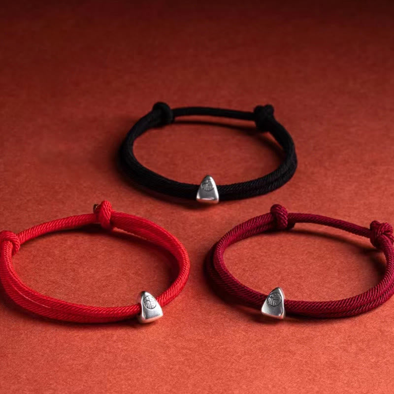 Pulsera trenzada hecha a mano con bendición de personaje Fu de plata de ley 925 con Buddha Stones