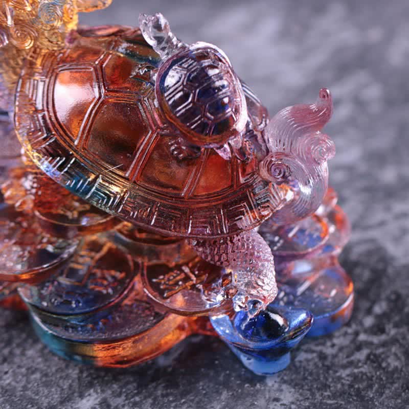 Buddha Stones Feng Shui, monedas de tortuga dragón hechas a mano, pieza de arte de la suerte de cristal Liuli, decoración para el hogar y la Oficina
