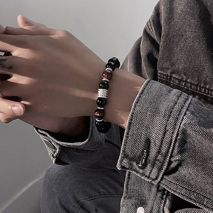 Pulsera de cumplimiento de fuerza de ojo de tigre de obsidiana negra natural con Buddha Stones