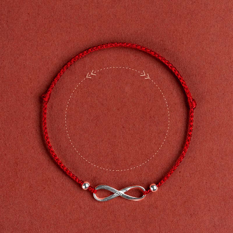 Pulsera tobillera de hilo rojo de la suerte con protección de nudo infinito de plata de ley 925 con Buddha Stones