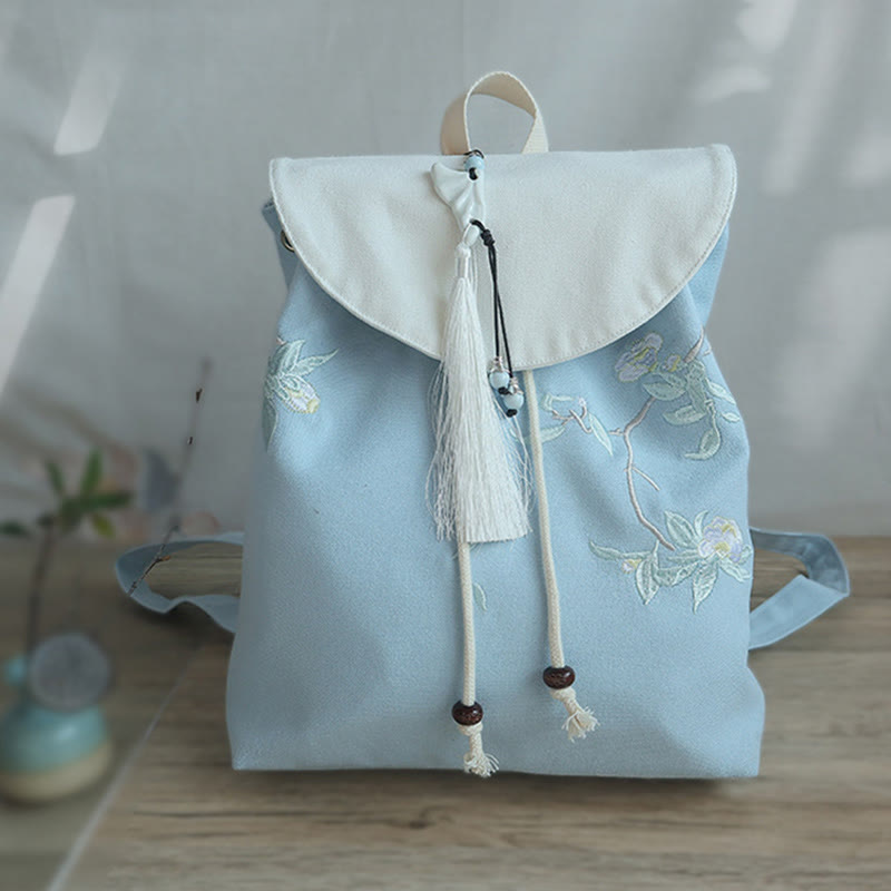 Mochila de lona de gran capacidad bordada hecha a mano con Buddha Stones