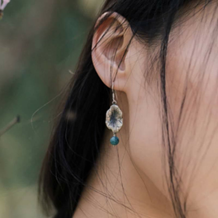 Pendientes colgantes de plata de ley 925 con protección de hoja de loto turquesa