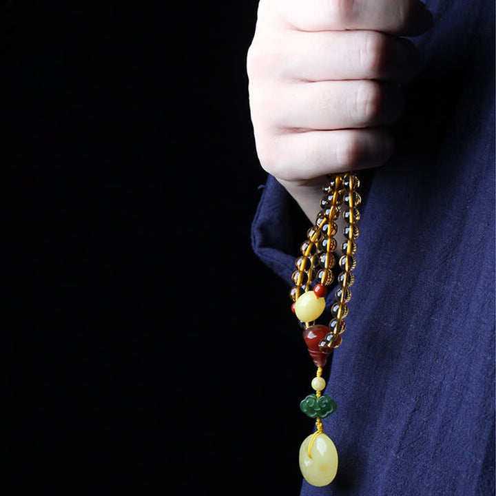 108 cuentas de Mala, citrino Natural, ámbar, hebilla de la paz, ágata roja, pulsera de protección PiXiu