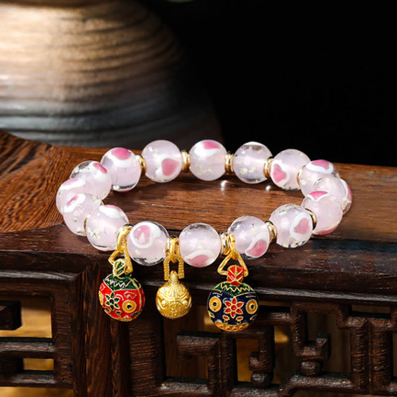 Pulsera de cuentas de cristal Liuli fluorescente luminosa con corazón de amor rosa de la familia de las bestias que tragan oro con Buddha Stones
