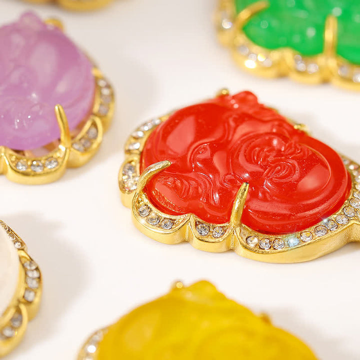 Colgante de cadena con collar de la suerte de jade de Buda sonriente relleno de oro de 18 quilates con Buddha Stones - image 13