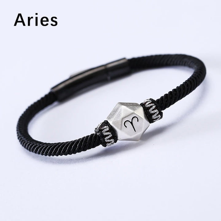 Pulsera de hilo hecha a mano con protección de las 12 constelaciones del zodíaco de plata de ley 999 con Buddha Stones