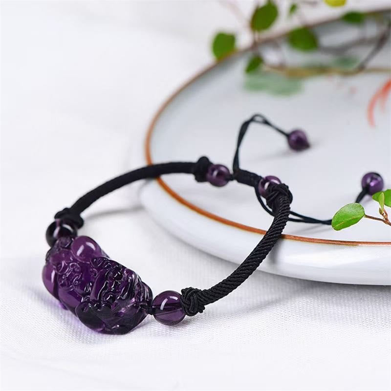 Pulsera de riqueza de monedas de obsidiana natural, amatista, citrino, PiXiu Cooper, Buddha Stones