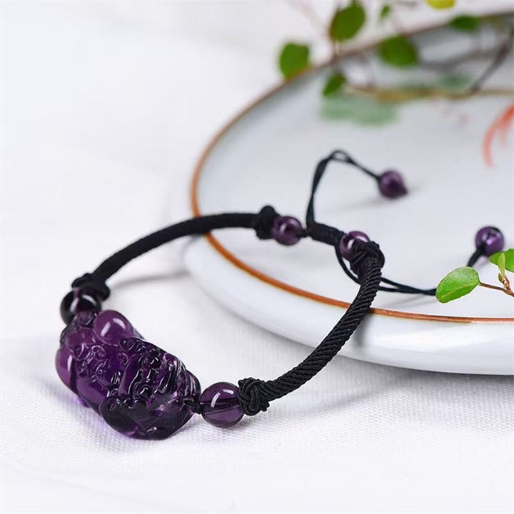 Pulsera de riqueza de monedas de obsidiana natural, amatista, citrino, PiXiu Cooper, Buddha Stones