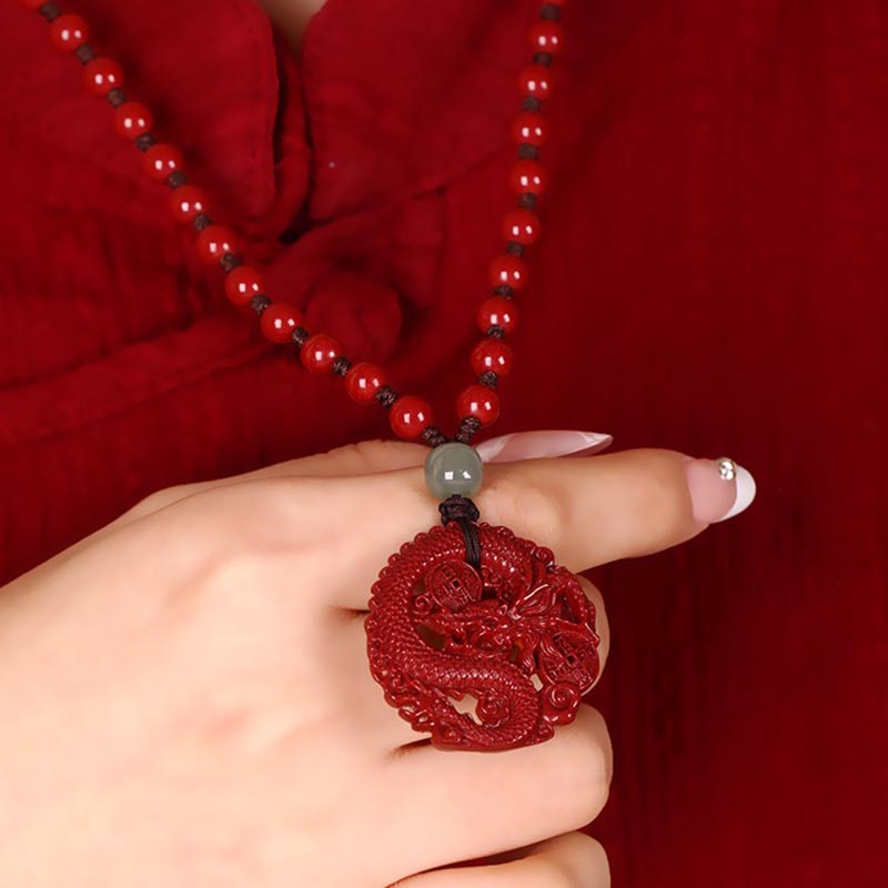 Buddha Stones Año del Dragón Natural cinabrio Hetian Jade cuenta moneda de cobre atraer riqueza collar colgante