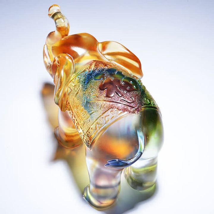 Pieza de arte de elefante de cristal Liuli hecha a mano, decoración del hogar de sabiduría y riqueza