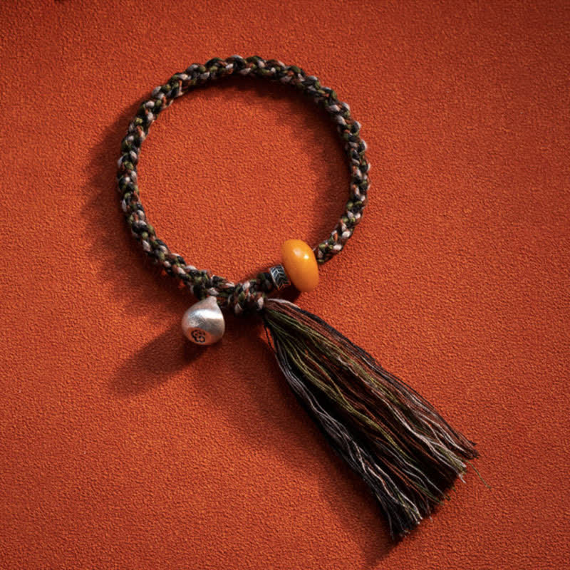 Pulsera de protección de deseos de peso de acero de ámbar hecho a mano tibetana de plata de ley 990