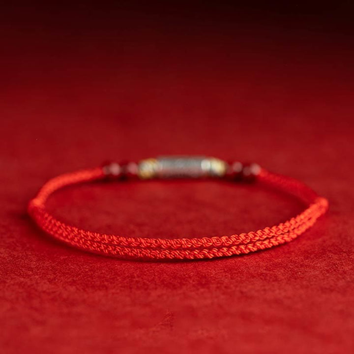 Pulsera tobillera trenzada hecha a mano con cuentas de cinabrio y pez Koi de plata de ley 925 con Buddha Stones