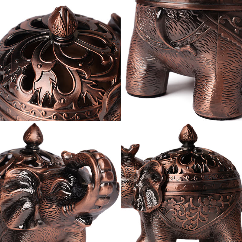 Quemador de incienso de aleación de elefante con Buddha Stones, decoración del hogar