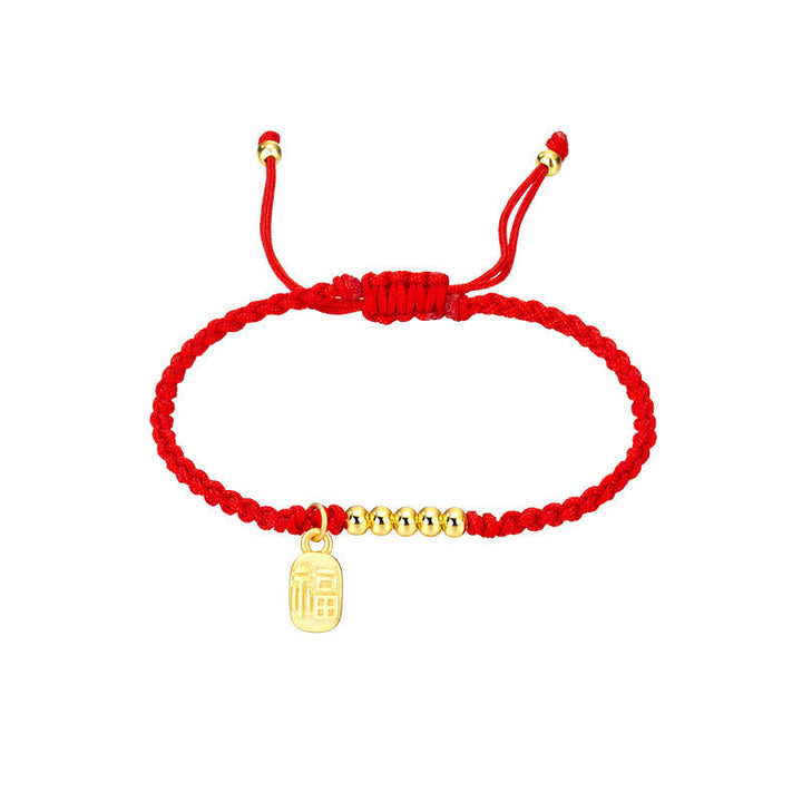 Pulsera de cuerda de la suerte con dije de personaje Fu hecho a mano con Buddha Stones