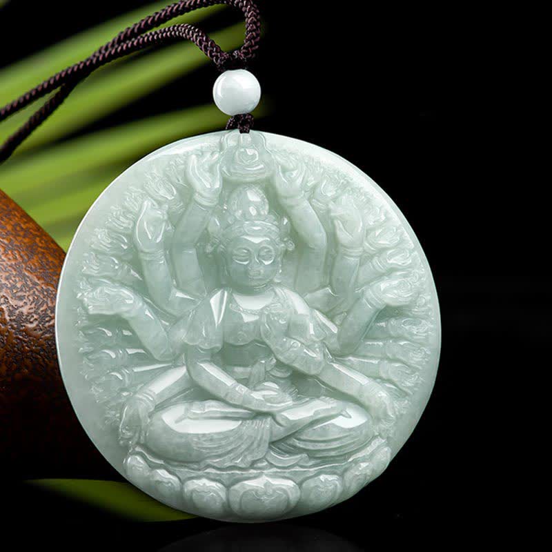 Colgante de collar de cadena con bendición de jade de Avalokitesvara Kwan Yin de mil manos - image 2