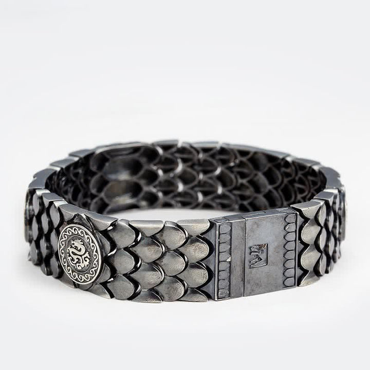 Pulsera de plata de ley 925 con Buddha Stones , escamas de dragón, suerte y éxito