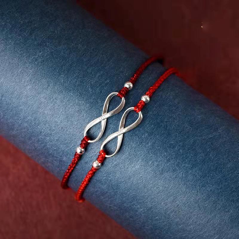 Pulsera tobillera de hilo rojo de la suerte con protección de nudo infinito de plata de ley 925 con Buddha Stones