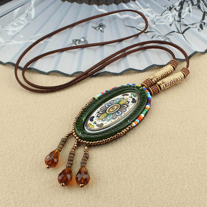 Colgante de collar de creatividad con cuentas de patrón de mandala de Buddha Stones - Mándala Ovalada - image 9