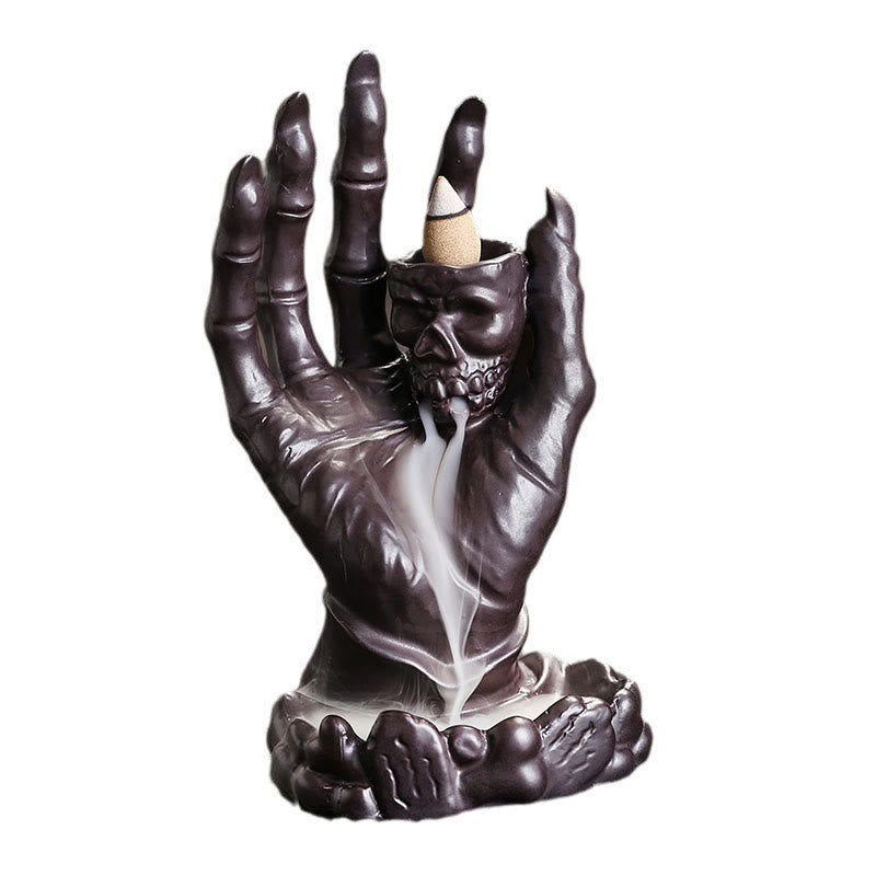Quemador de incienso curativo de cerámica con cabeza de calavera y mano fantasma de Halloween , Buddha Stones, decoración
