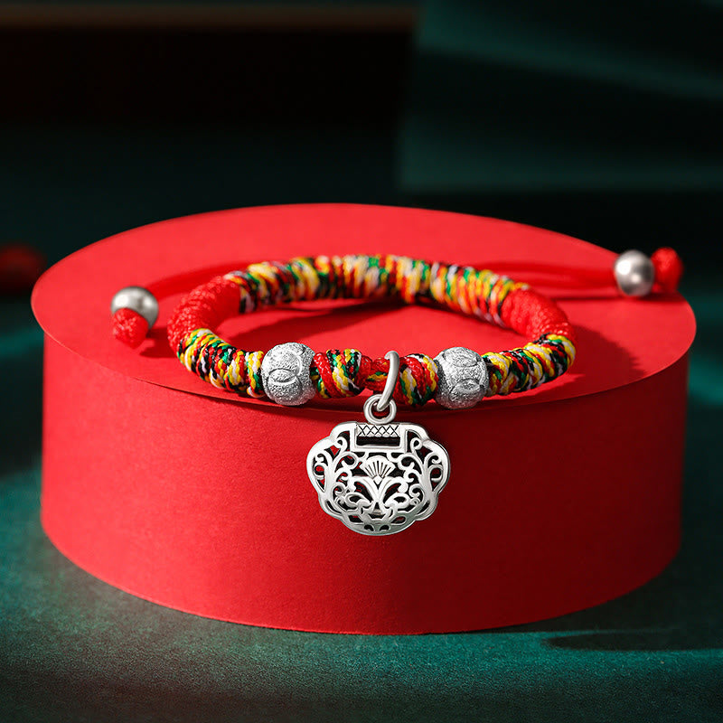 Pulsera de plata de ley 925 con Buddha Stones, candado chino, protección de hilo rojo multicolor, pulsera trenzada hecha a mano para niños