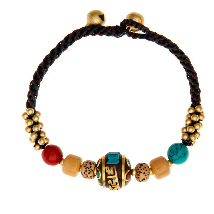 Pulsera de fuerza de protección Om Mani Padme Hum de turquesa tibetana con Buddha Stones