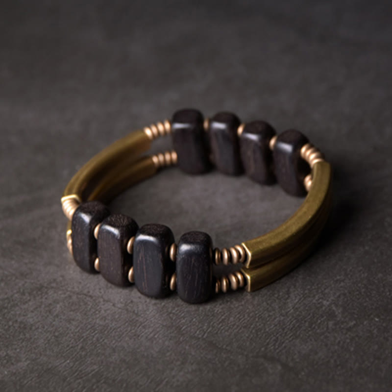 Pulsera de equilibrio de doble capa con Buddha Stones, madera de ébano tibetano, latón y cobre - image 8