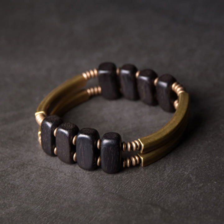 Pulsera de equilibrio de doble capa con Buddha Stones, madera de ébano tibetano, latón y cobre - image 8