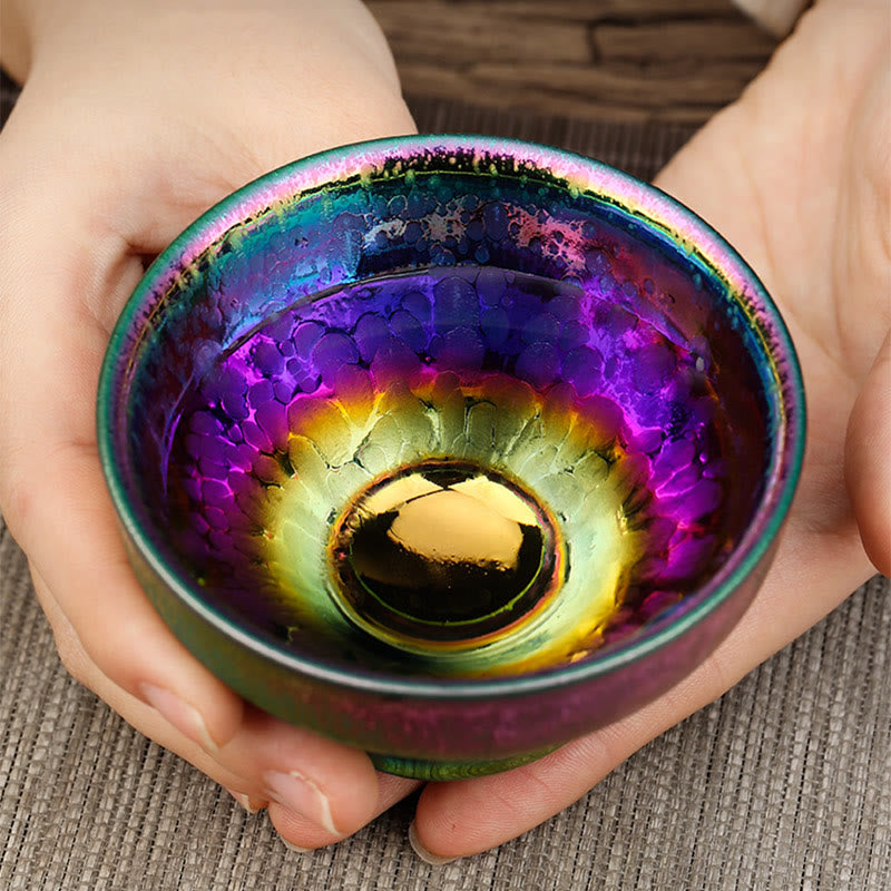 Taza de té de cerámica Jianzhan chino, hecha a mano, con Buddha Stones, arcoíris, Tenmoku, Kung Fu