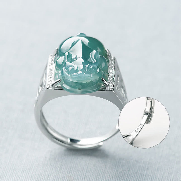 Buddha Stones Plata de Ley 925 Fengshui Riqueza Prosperidad Jade PiXiu Anillo de Suerte