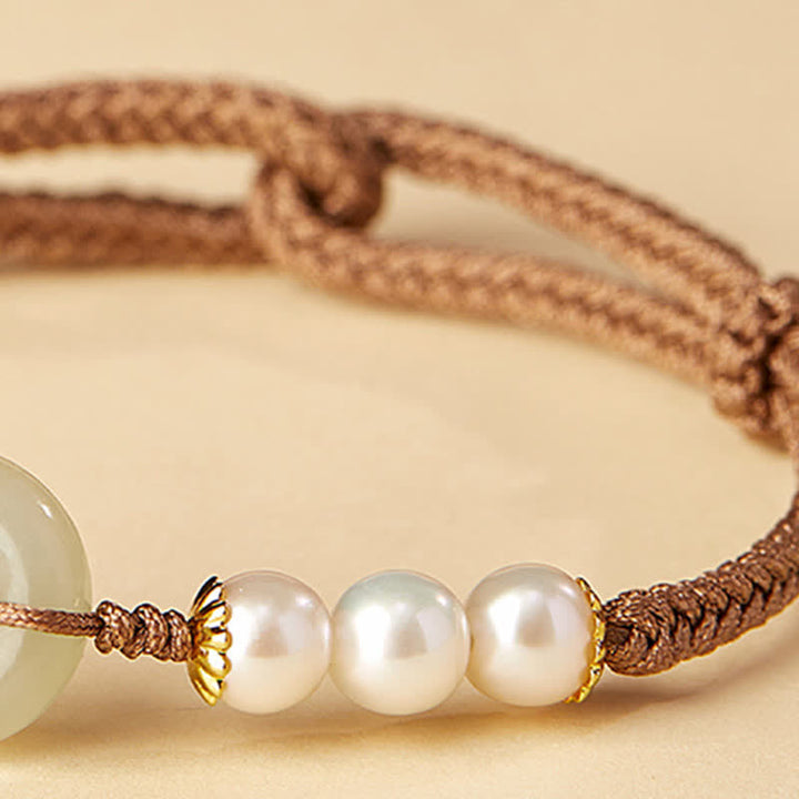 Pulsera de la suerte con hebilla de la paz y perlas de jade hetiano natural de Buddha Stones