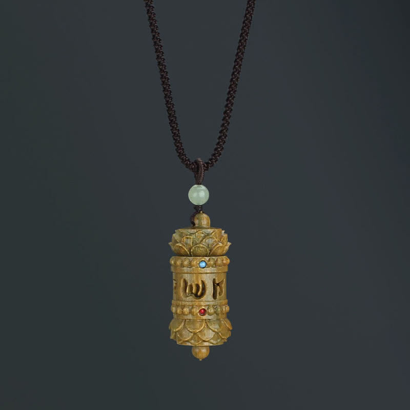 Buddha Stones Tíbet Sándalo Verde Palisandro Om Mani Padme Hum Loto Collar Calmante Positivo Colgante - Om Mani Padme Hum Sándalo Verde - image 1