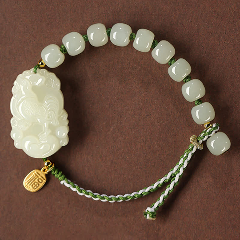 Pulsera de plata de ley 925 con zodíaco chino, jade hetiano, felicidad, suerte