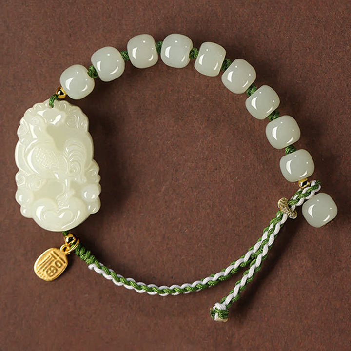 Pulsera de plata de ley 925 con zodíaco chino, jade hetiano, felicidad, suerte