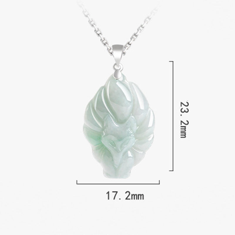 Colgante de collar de prosperidad de zorro de nueve colas de jade natural de plata de ley 925 con Buddha Stones
