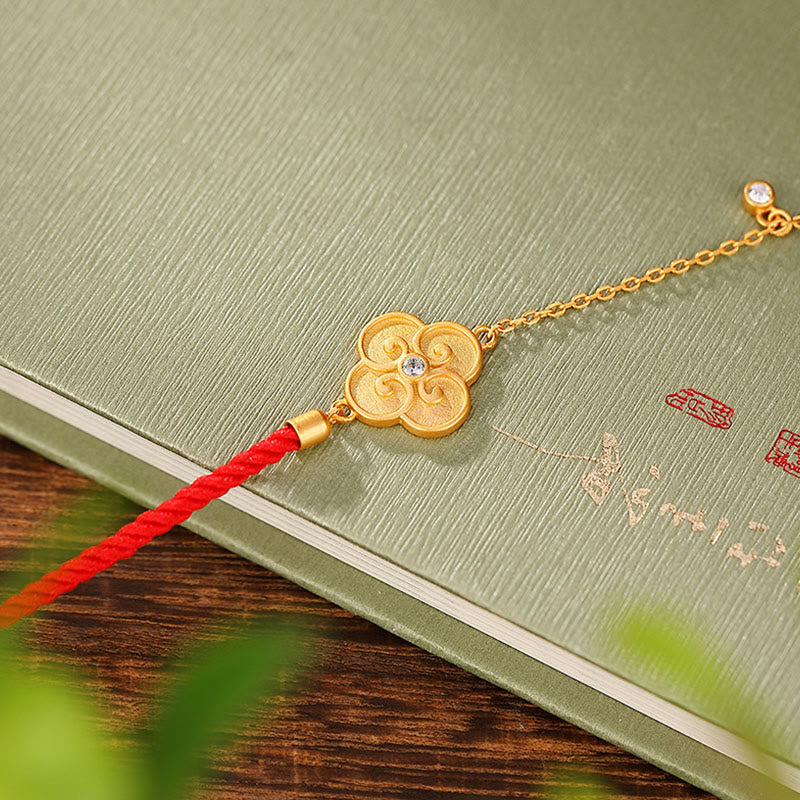 Pulsera de la suerte con circonitas y trébol de cuatro hojas chapada en plata de ley 925 con Buddha Stones - image 2