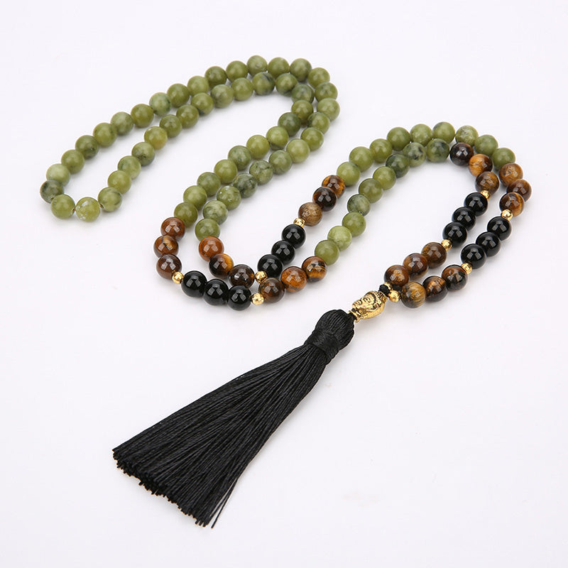Pulsera Mala de Protección de Jaspe Verde Tibetano con Buddha Stones