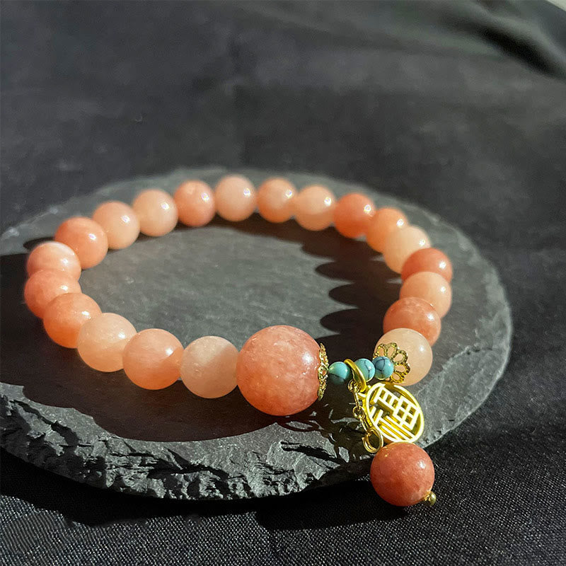 Pulsera de la fortuna con Buddha Stones, piedra naranja natural, turquesa, carácter Fu