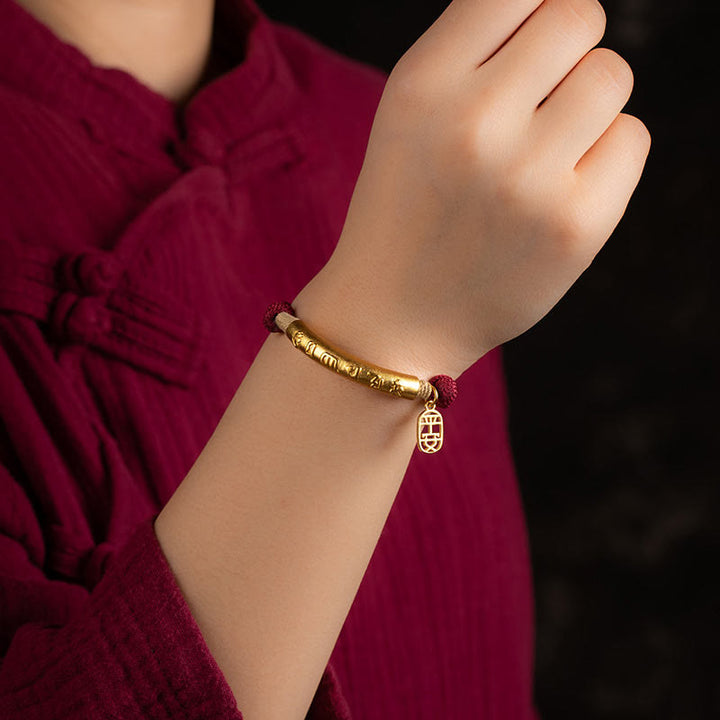 Pulsera trenzada de plata de ley 999 con Buddha Stones , hecha a mano en el Tíbet, Om Mani Padme Hum Fu, personaje de TopRank, suerte