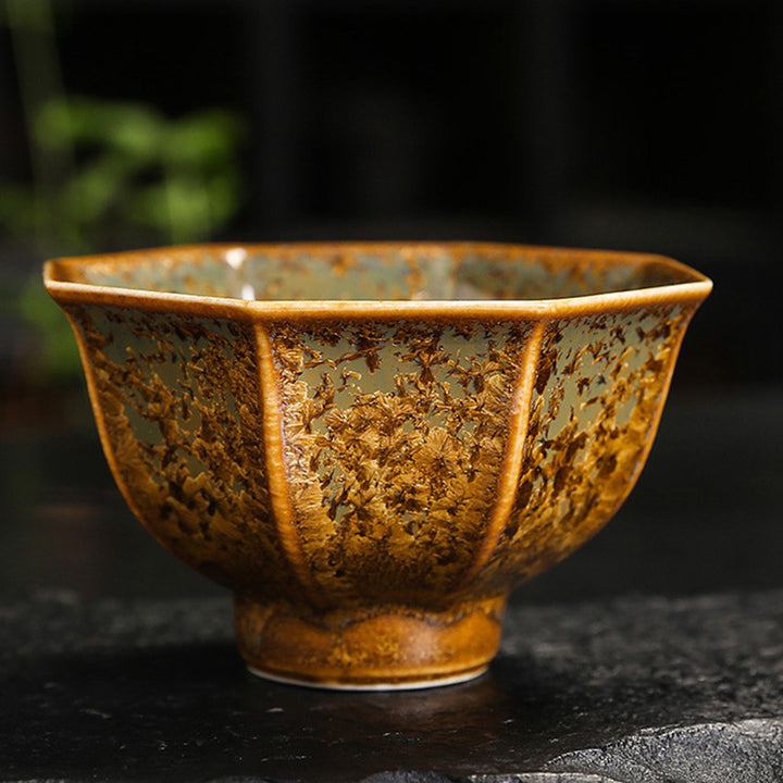 Taza de té de cerámica marrón colorida con Buddha Stones, tazón de té de Kung Fu