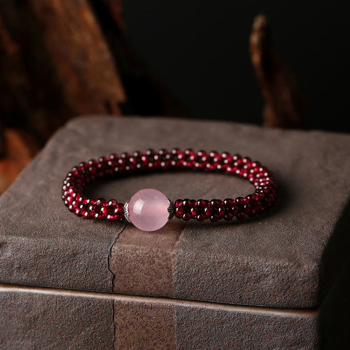 Pulsera de protección de cuentas de amazonita de ágata roja de cristal rosa granate natural con Buddha Stones