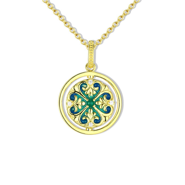 Colgante de collar giratorio con iluminación de circonita floral con flor de loto de Plata de Ley 925 con Buddha Stones