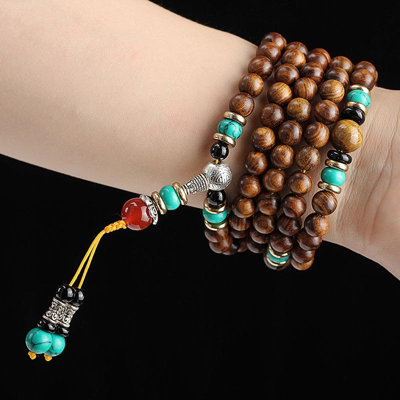 Pulsera curativa Mala de ojo de tigre de palisandro con 108 Buddha Stones