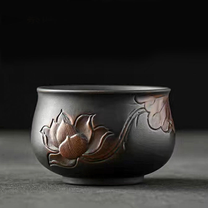 Buddha Stones, hoja de loto, paisaje de flores, dragón, taza de té de cerámica de bambú, tazón de taza de té de Kung Fu