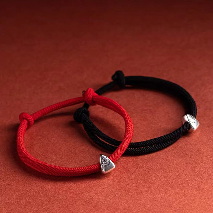 Pulsera trenzada hecha a mano con bendición de personaje Fu de plata de ley 925 con Buddha Stones